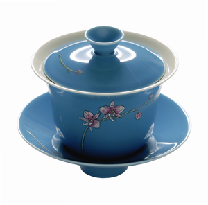 Hand Crafted Blue Orchid Flower Gaiwan